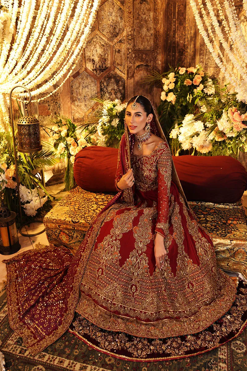 Maroon Red Pishwas and Lehenga Pakistani Bridal Dress