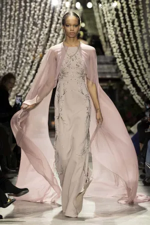Mauve Cady and Silk Chiffon Column Gown with Jhoti Embroidery