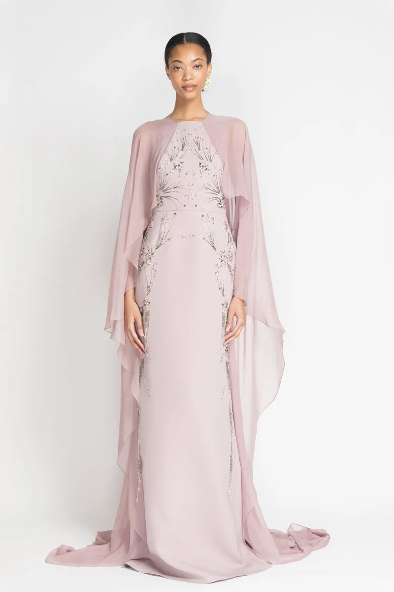 Mauve Cady and Silk Chiffon Column Gown with Jhoti Embroidery