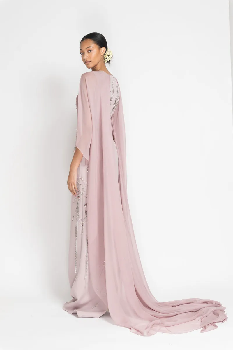 Mauve Cady and Silk Chiffon Column Gown with Jhoti Embroidery