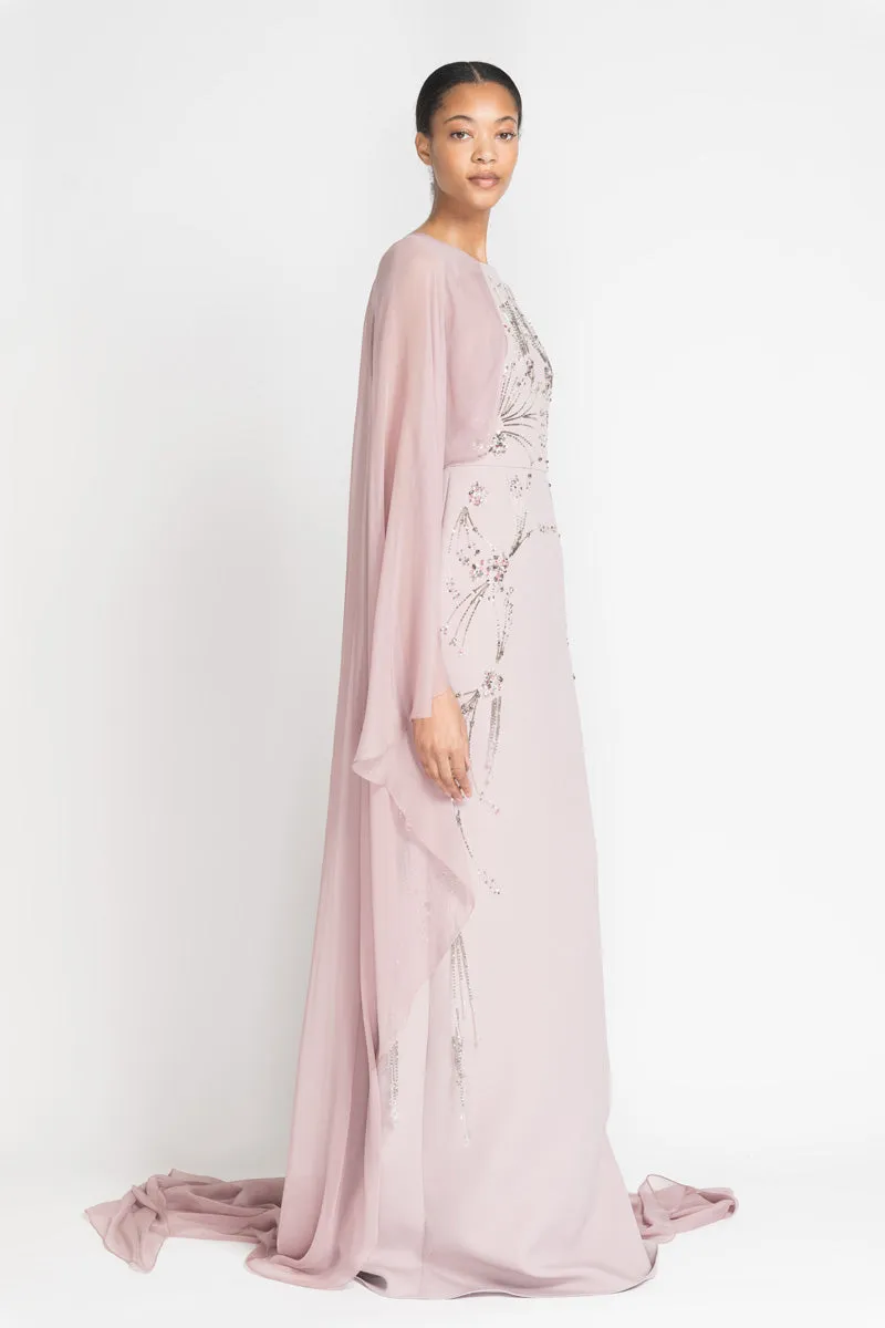 Mauve Cady and Silk Chiffon Column Gown with Jhoti Embroidery