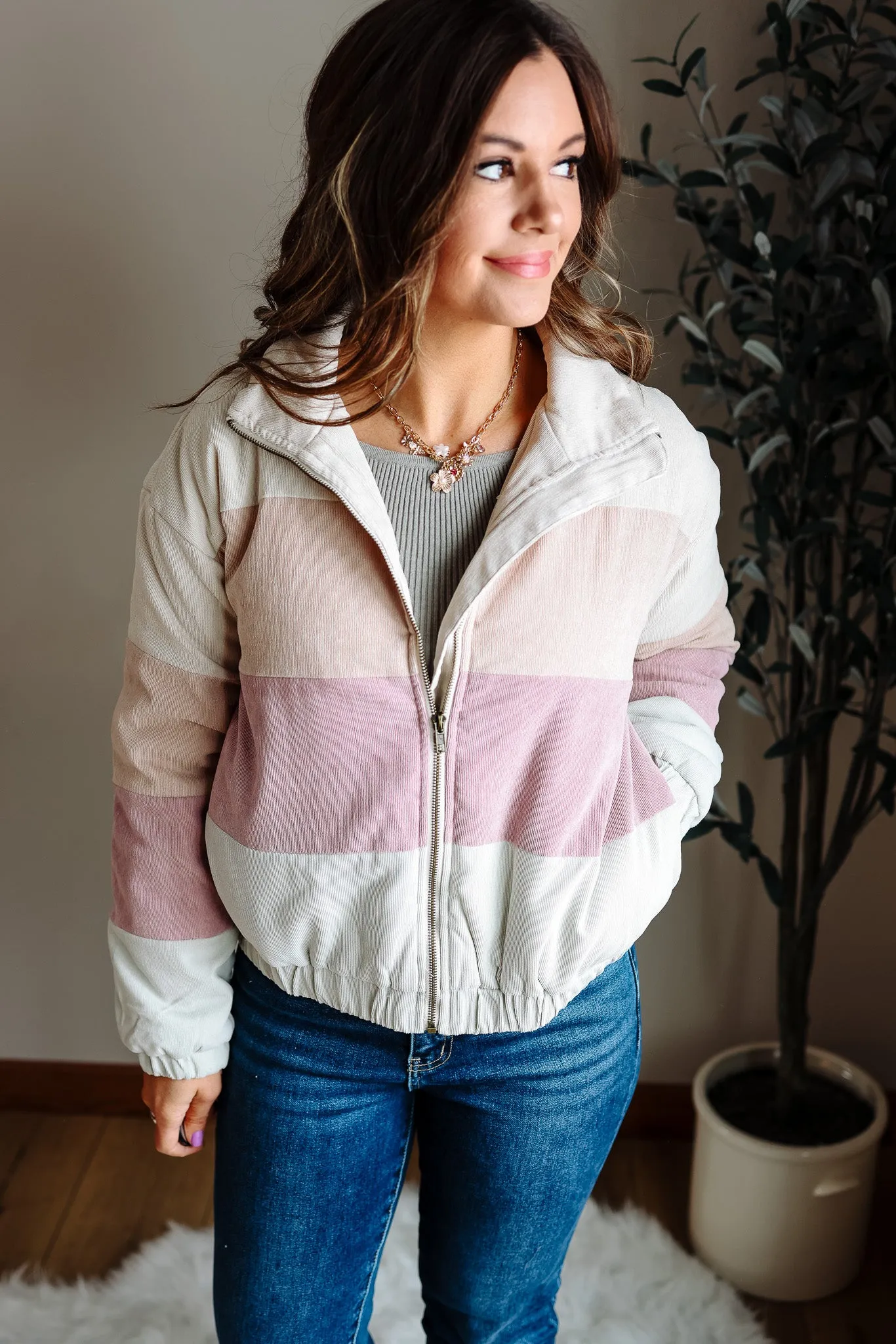 McCoy Color Block Puff Jacket - Ecru/Mint