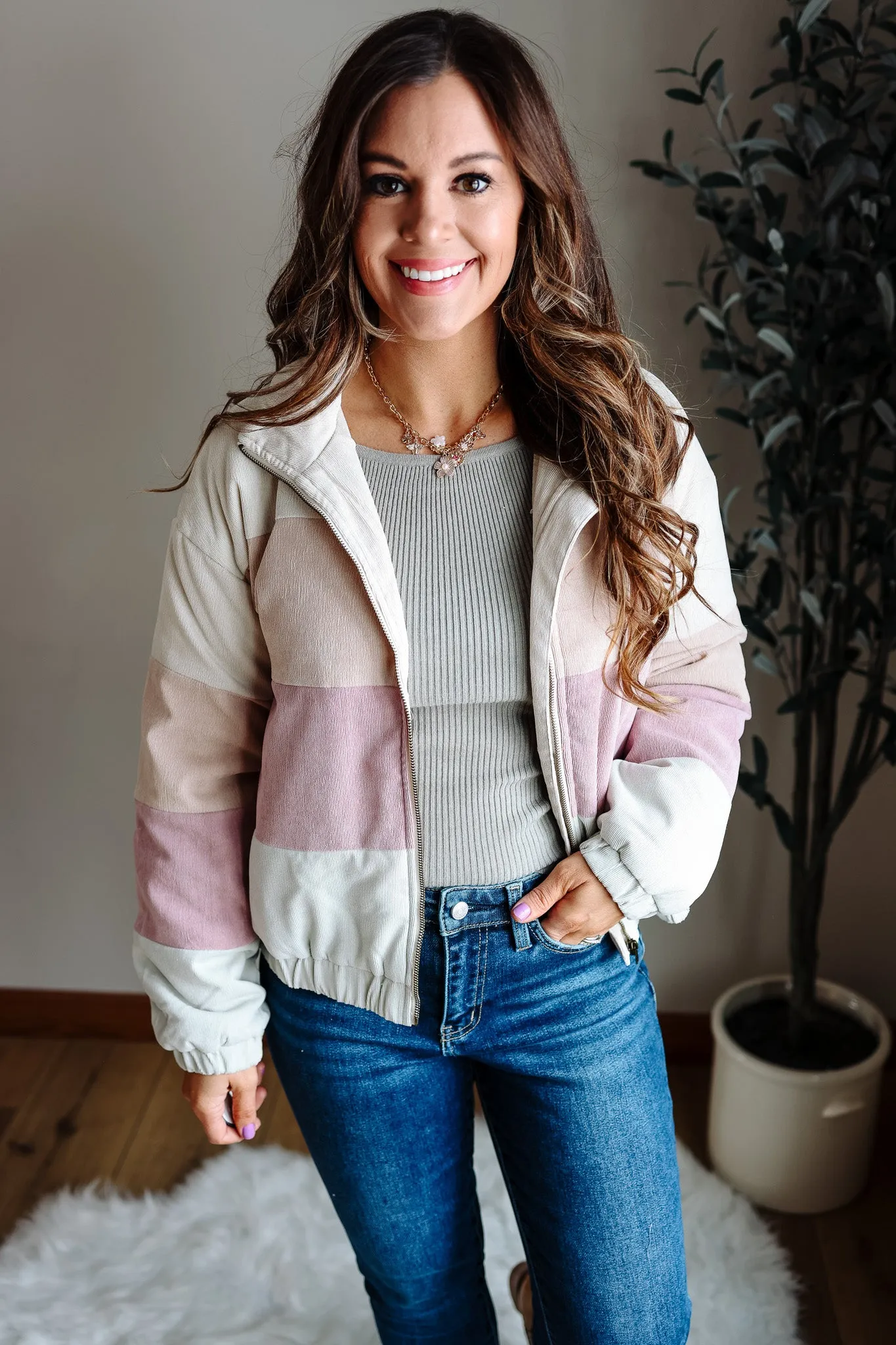 McCoy Color Block Puff Jacket - Ecru/Mint