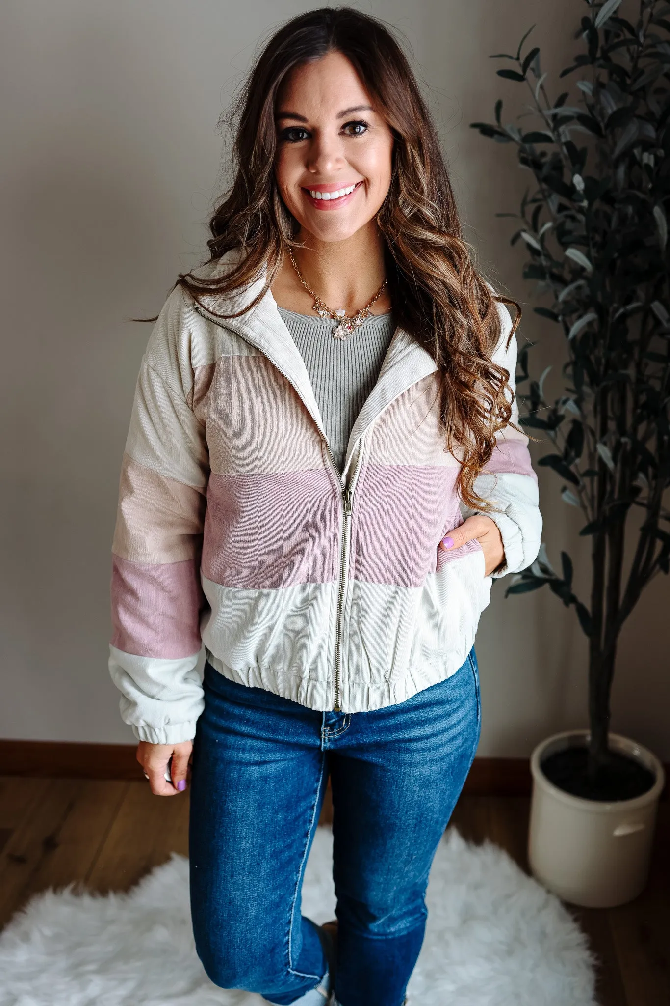 McCoy Color Block Puff Jacket - Ecru/Mint