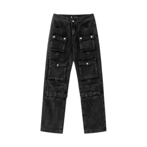 Men Cargo Pants Retro Classic Denim Overalls