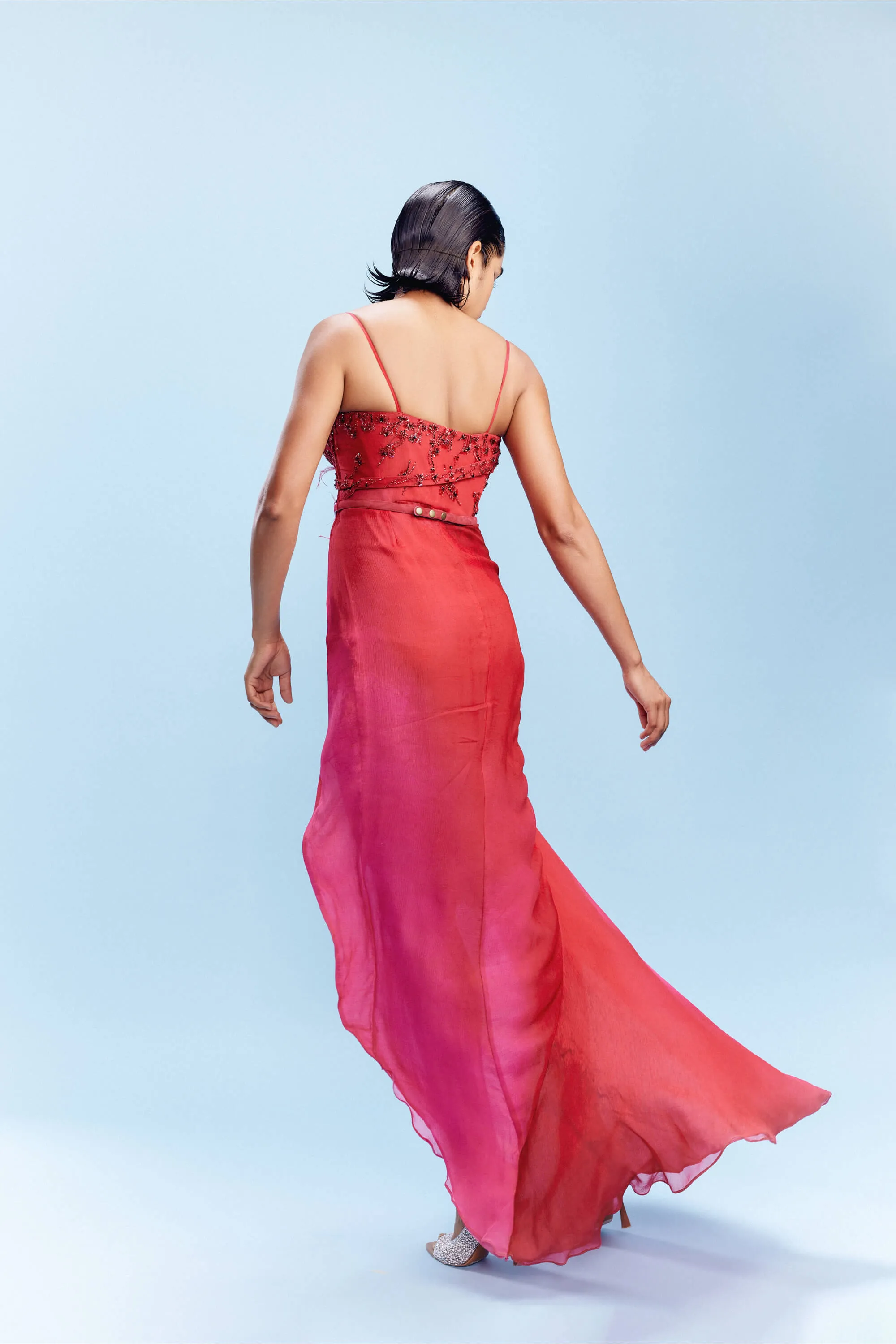 Miksha maroon ombre draped gown