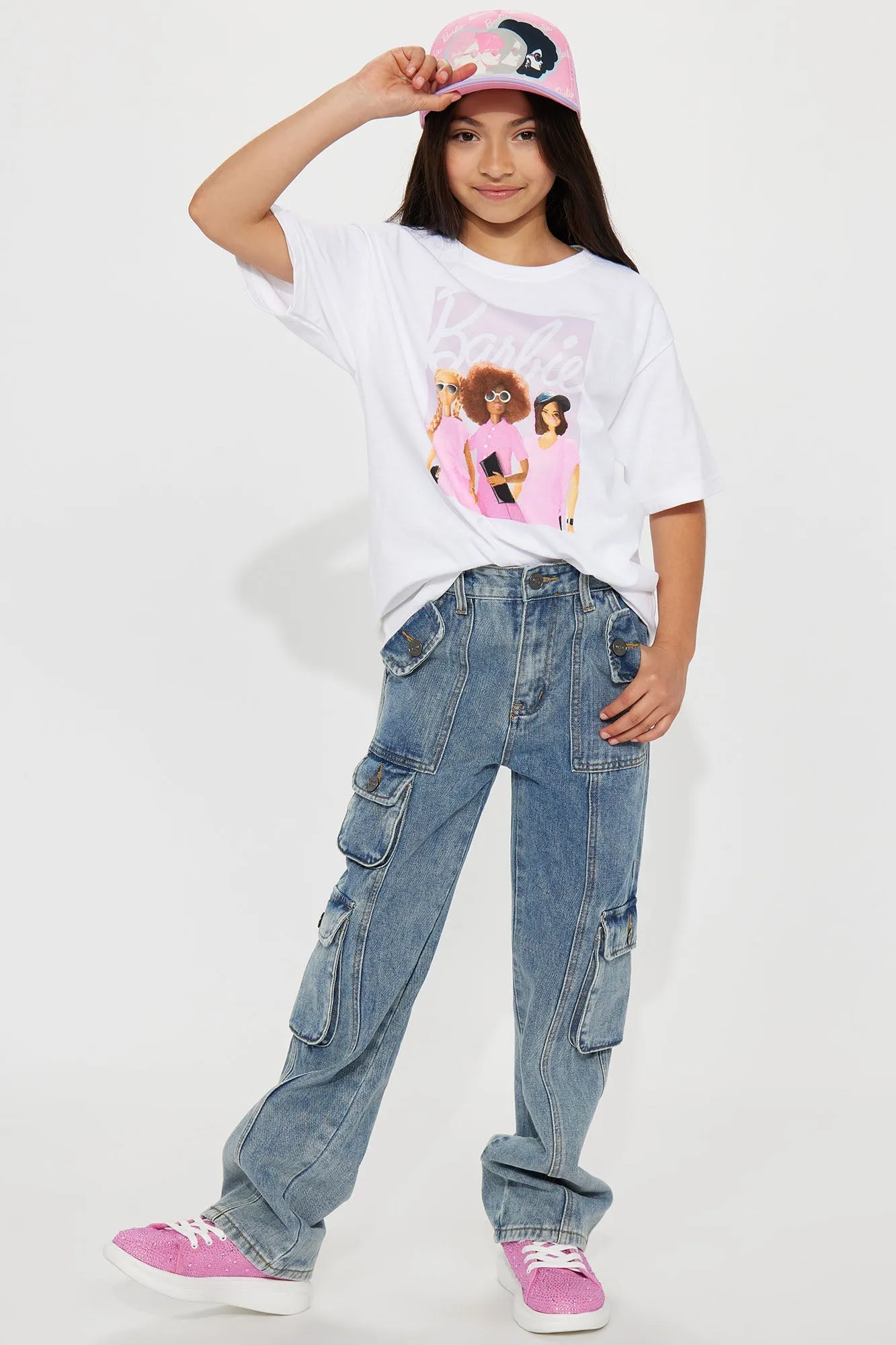 Mini Wide Leg Cargo Jeans - Blue Wash
