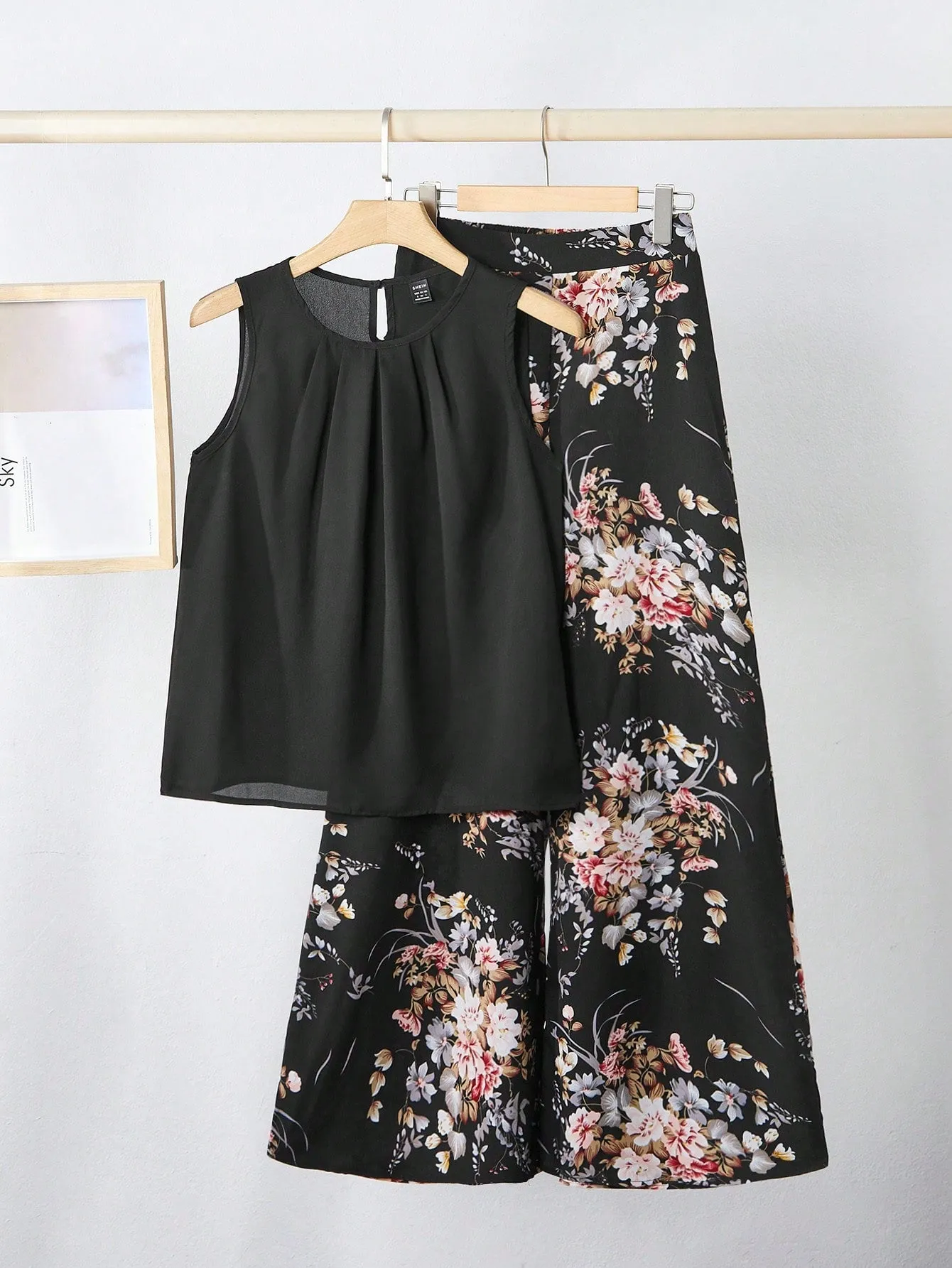 MOD Chiffon Solid Blouse & Wide-Leg Pants Set