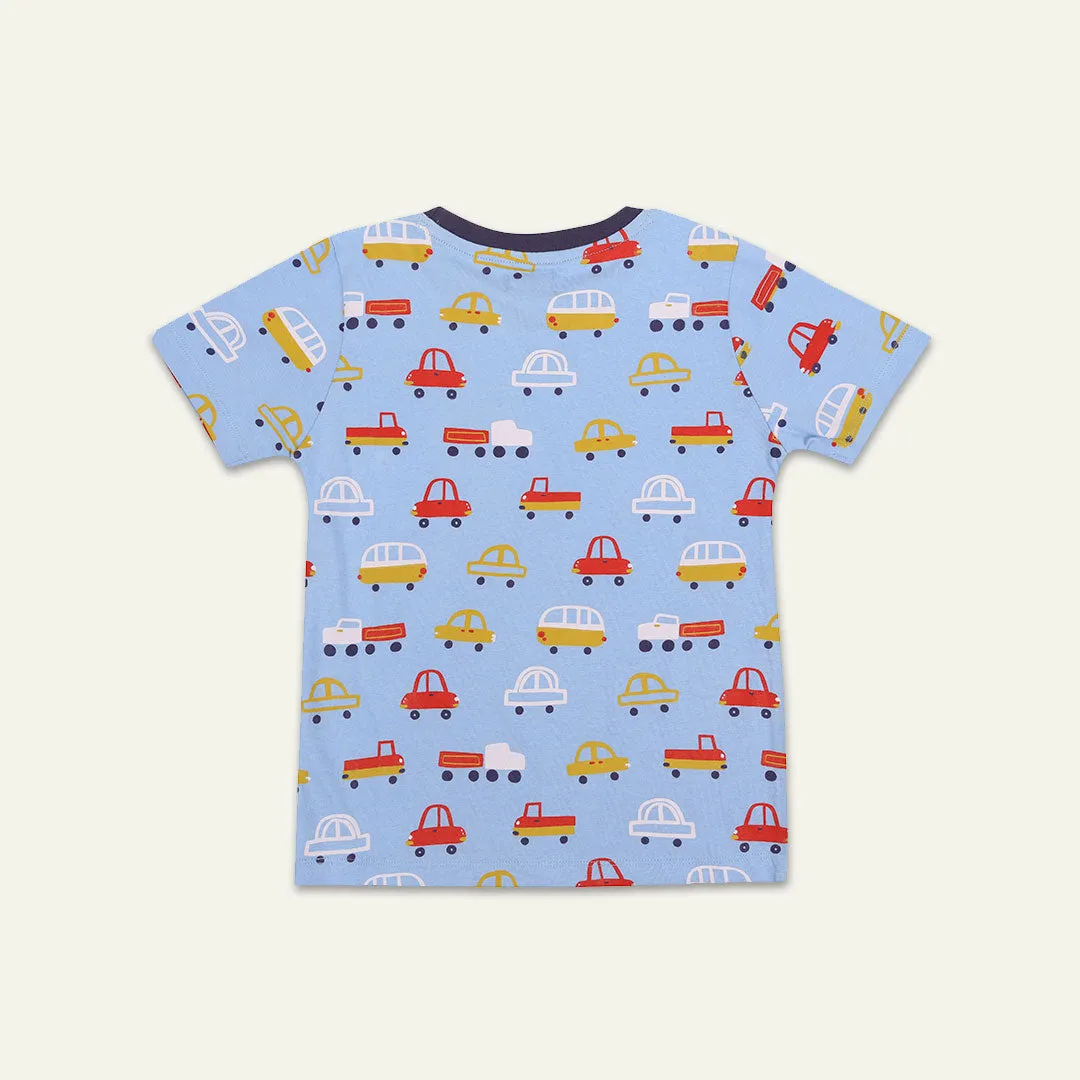 Multicoloured Car, Stripe Print And Plain T-Shirts - 3 Pack