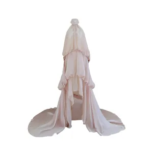 Mushroom Long Dress With Open Back And Many Stones