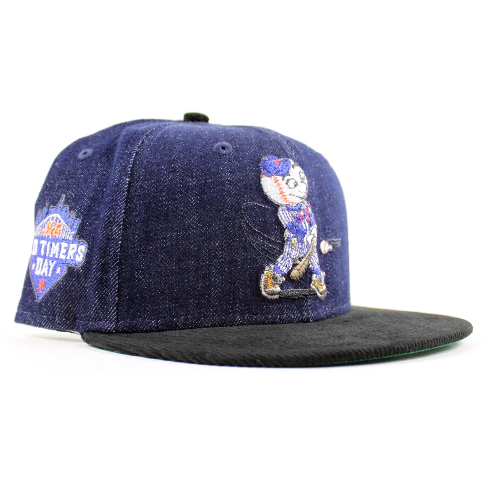 New York Mets Old Timers Day Patch New Era 59Fifty Fitted Hat (Navy Denim Black Corduroy Green Under Brim)