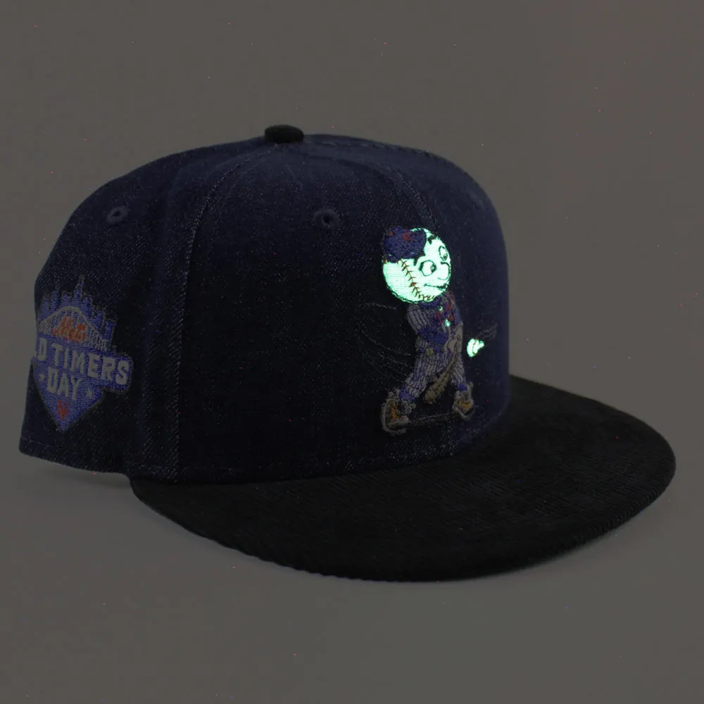 New York Mets Old Timers Day Patch New Era 59Fifty Fitted Hat (Navy Denim Black Corduroy Green Under Brim)