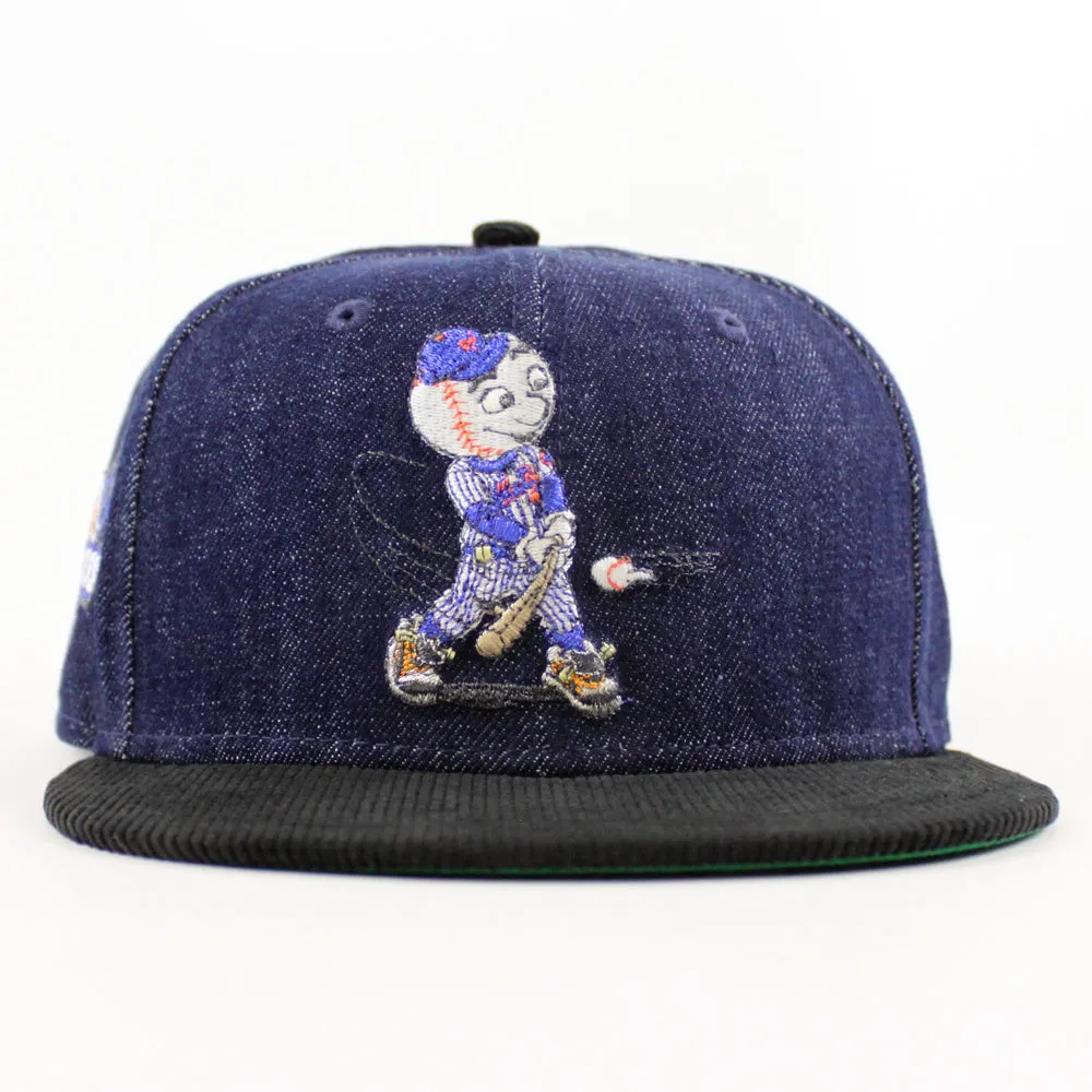 New York Mets Old Timers Day Patch New Era 59Fifty Fitted Hat (Navy Denim Black Corduroy Green Under Brim)