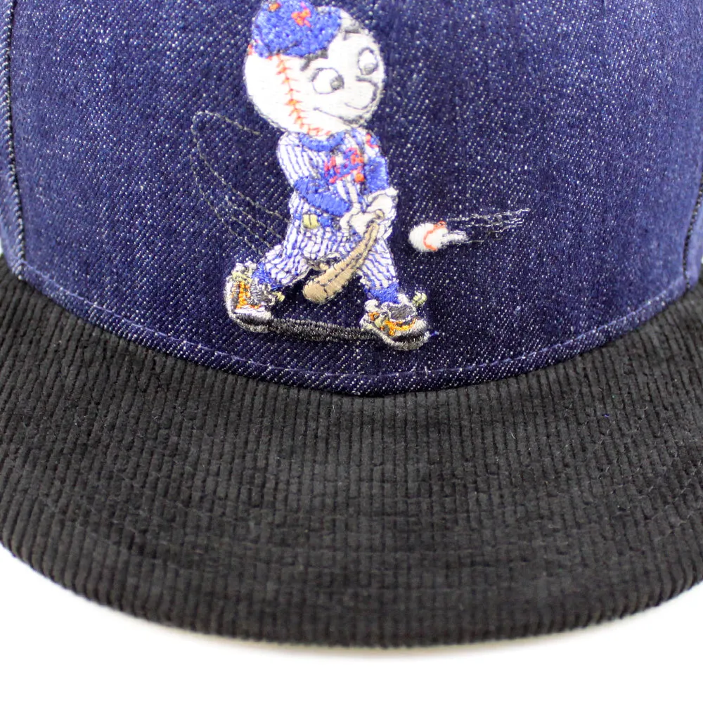 New York Mets Old Timers Day Patch New Era 59Fifty Fitted Hat (Navy Denim Black Corduroy Green Under Brim)