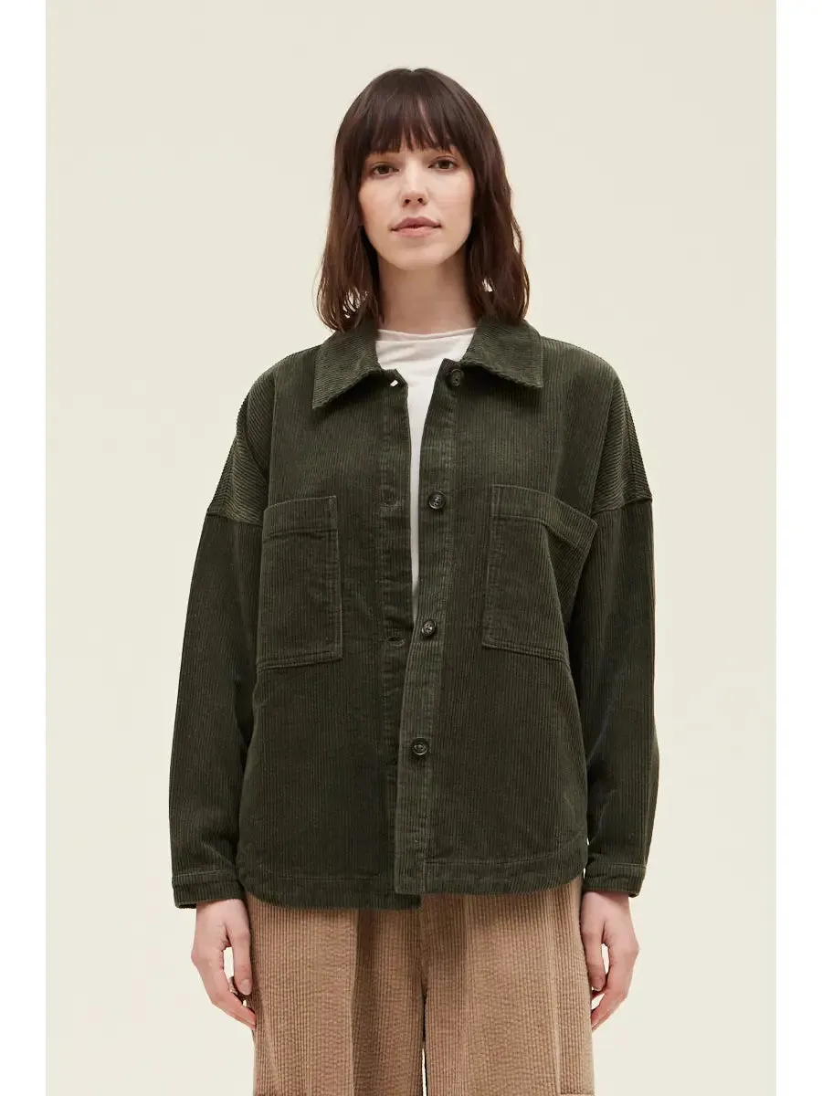 Nicole Corduroy Shirt Jacket - Dark Olive