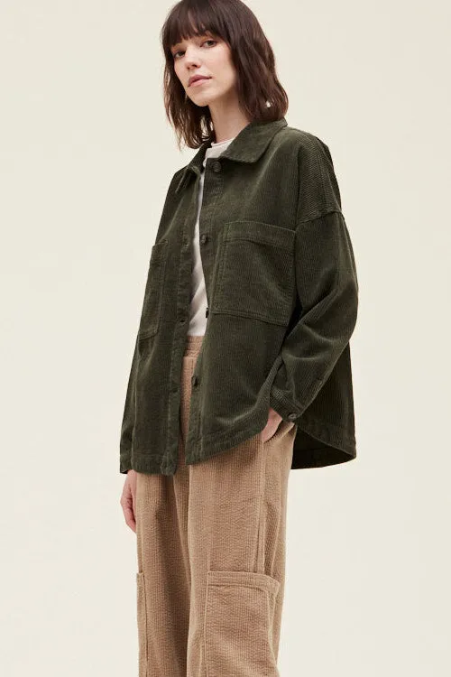 Nicole Corduroy Shirt Jacket - Dark Olive