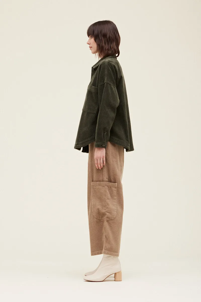 Nicole Corduroy Shirt Jacket - Dark Olive