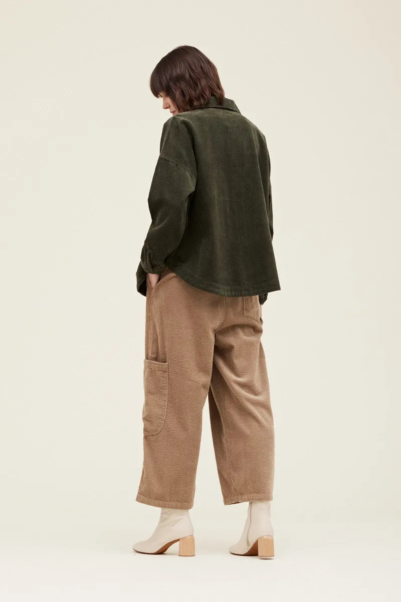 Nicole Corduroy Shirt Jacket - Dark Olive