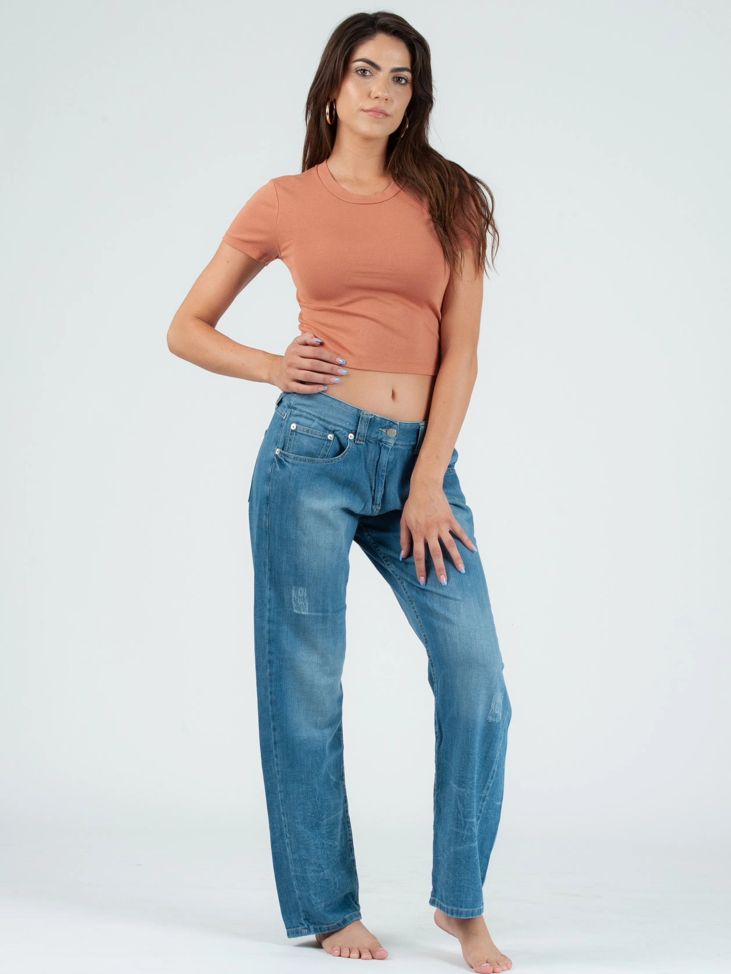 NICOLE ROUND NECK CROPPED TEE-TERRACOTTA