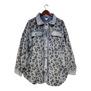 NWT Bibi Shacket Leopard Print Oversized Corduroy Vintage Washed Button Down XL