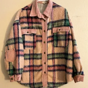 NWT POL Pink Corduroy Trim w/ Pink Multi Color Shacket size Small w/‎ Pockets
