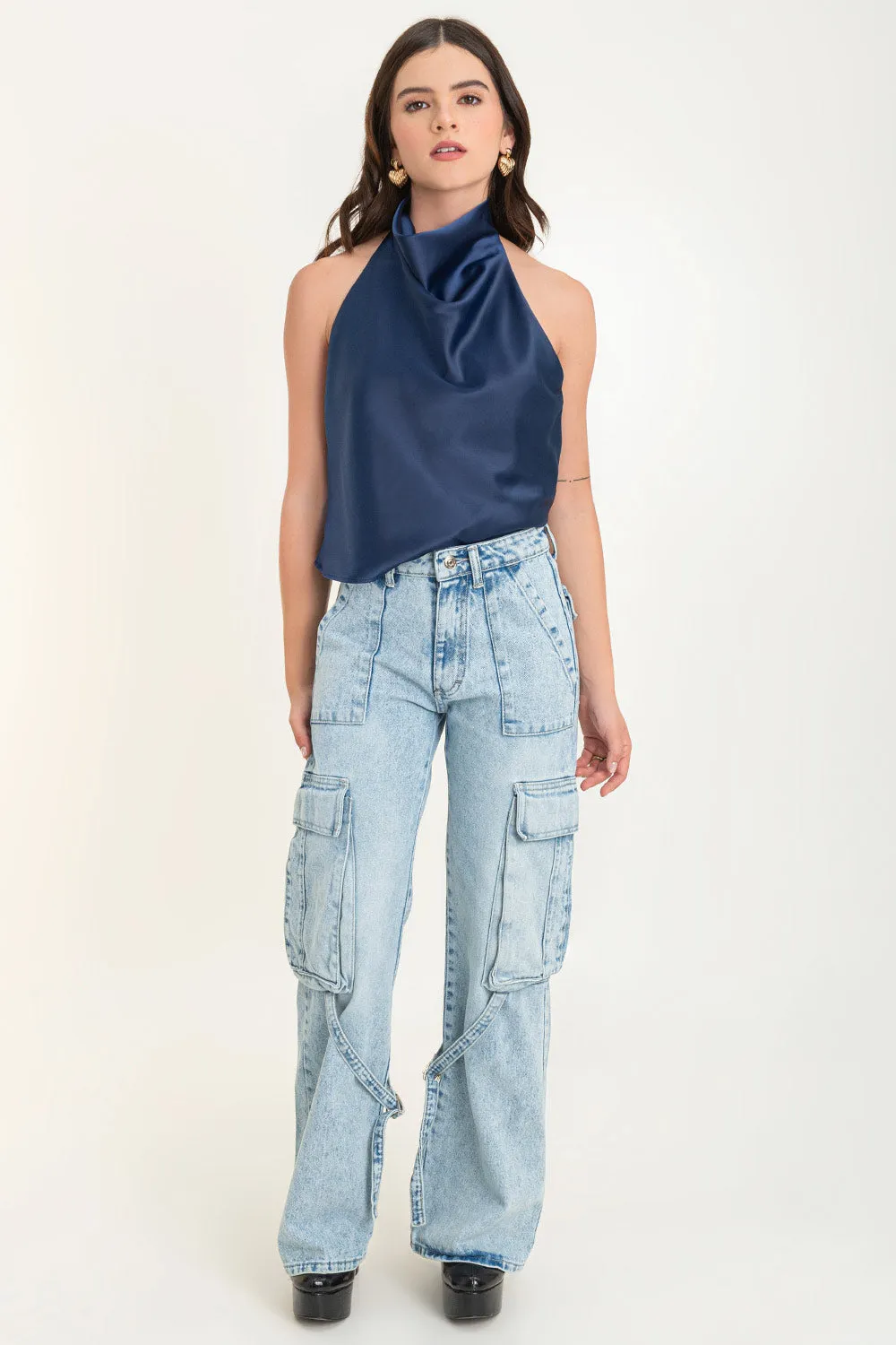 Pantalón cargo de denim con trabillas