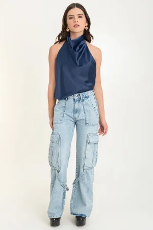 Pantalón cargo de denim con trabillas