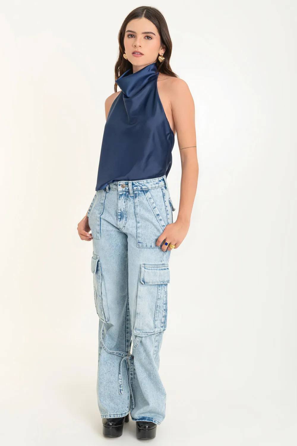 Pantalón cargo de denim con trabillas