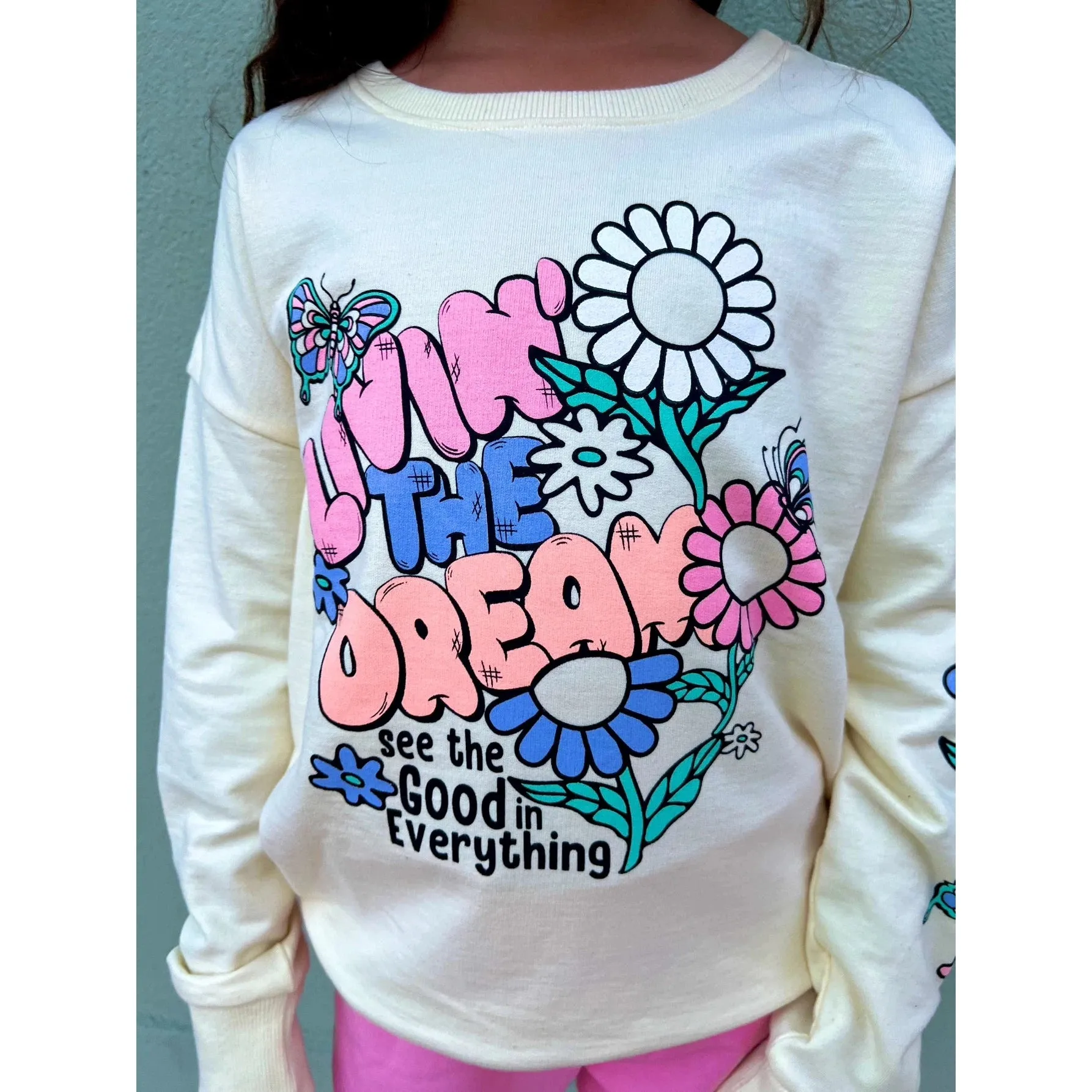 Paper Flower Living the Dream Graphic Sweatshirt - Pear Sorbet