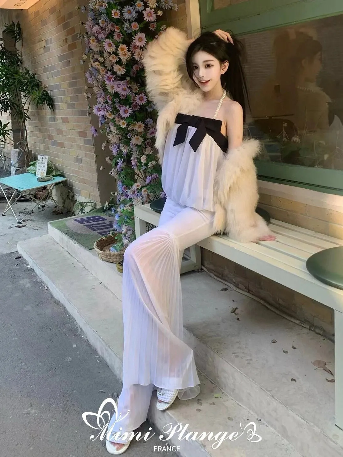 Pearl Halter Chiffon Ruched Top