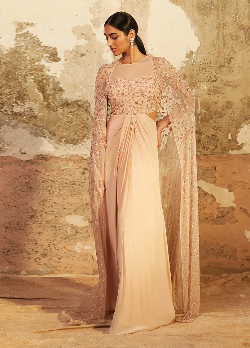 Pearla Beige Draped Cut Out Gown