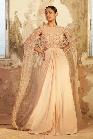 Pearla Beige Draped Cut Out Gown