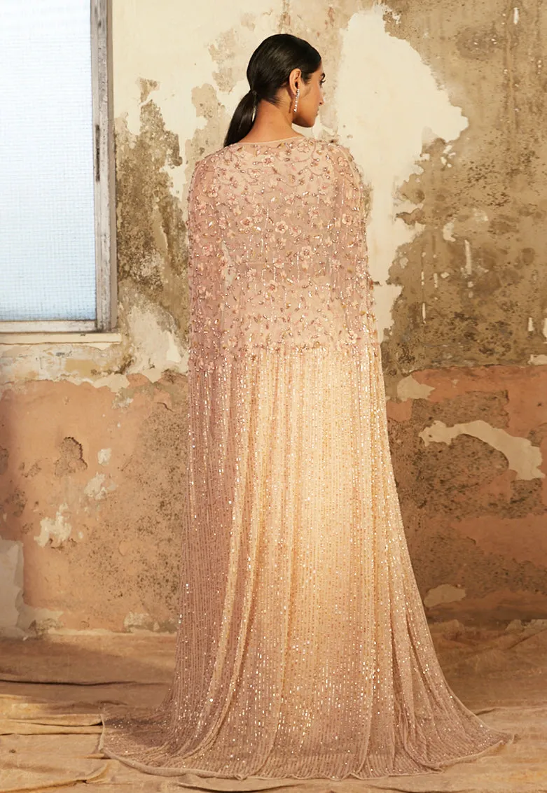 Pearla Beige Draped Cut Out Gown