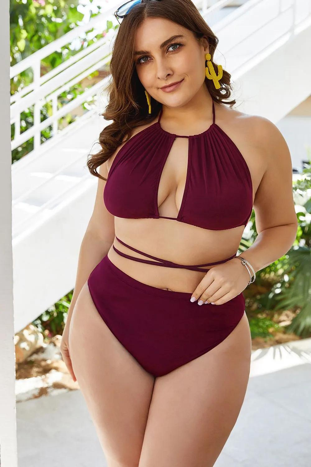 Plus Size Tied Backless Bikini Set