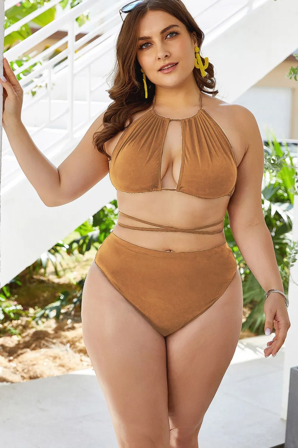 Plus Size Tied Backless Bikini Set
