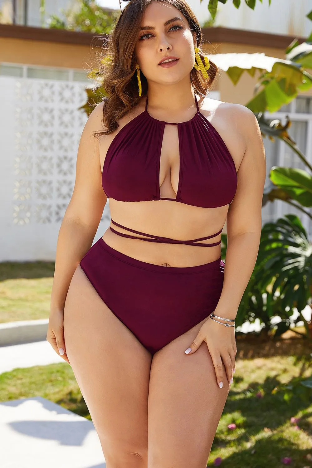 Plus Size Tied Backless Bikini Set