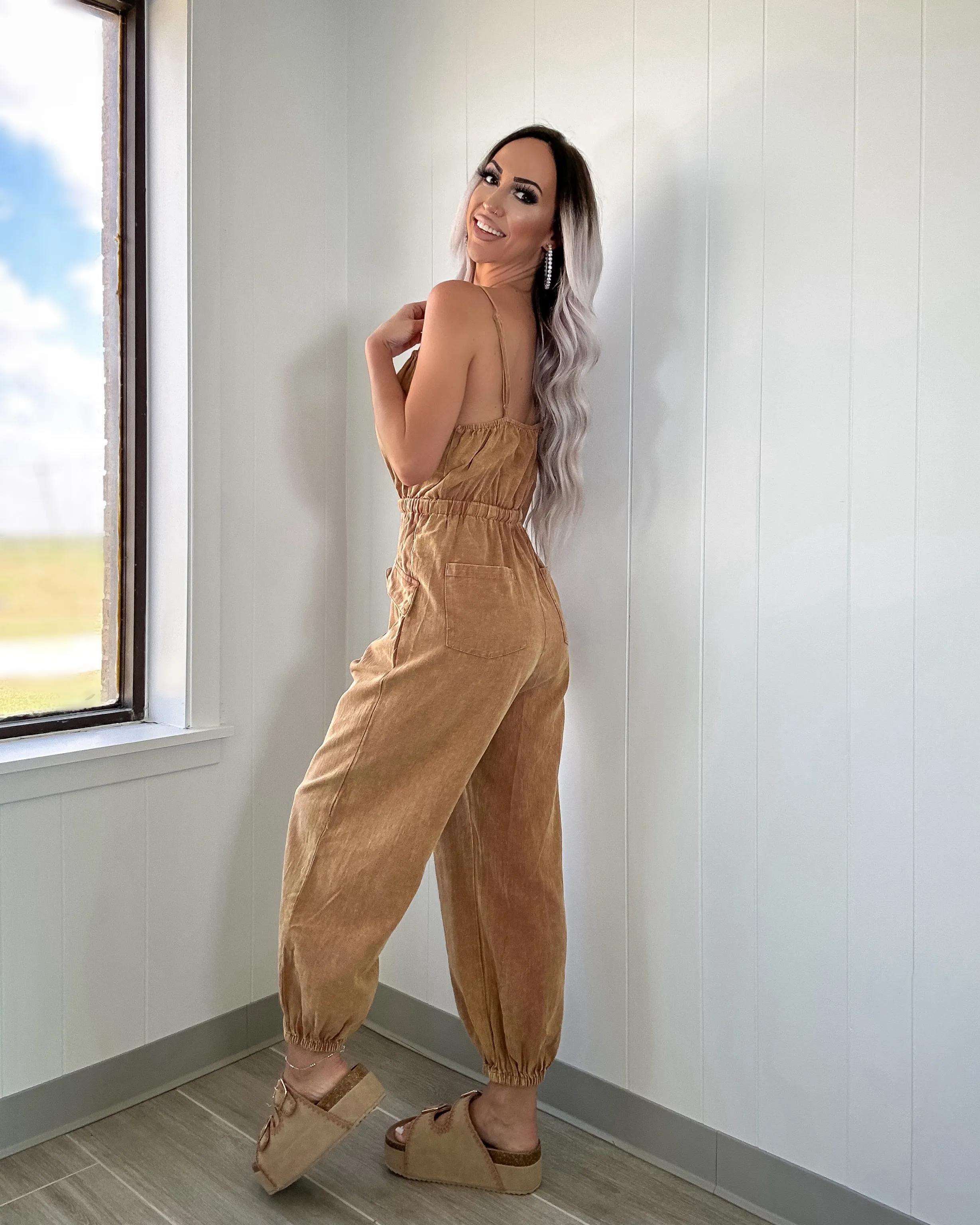 Pocketful Of Style Cargo Jumpsuit - Clay