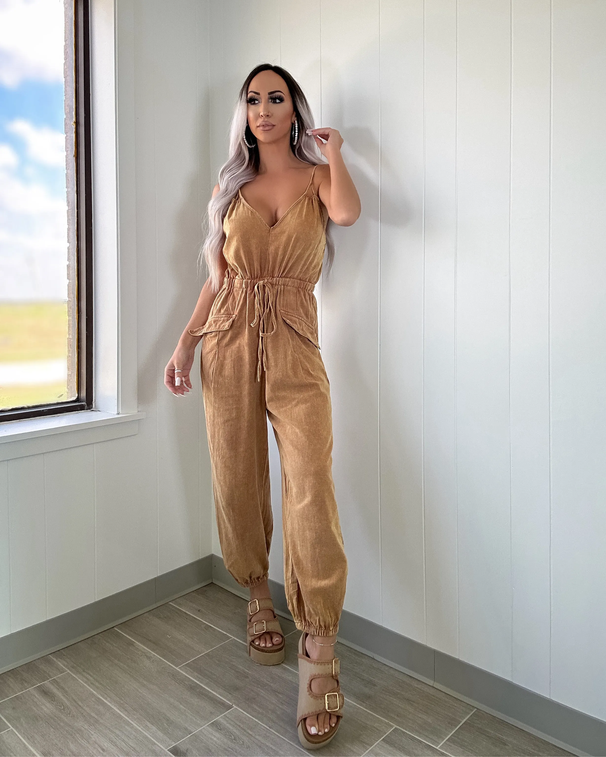 Pocketful Of Style Cargo Jumpsuit - Clay
