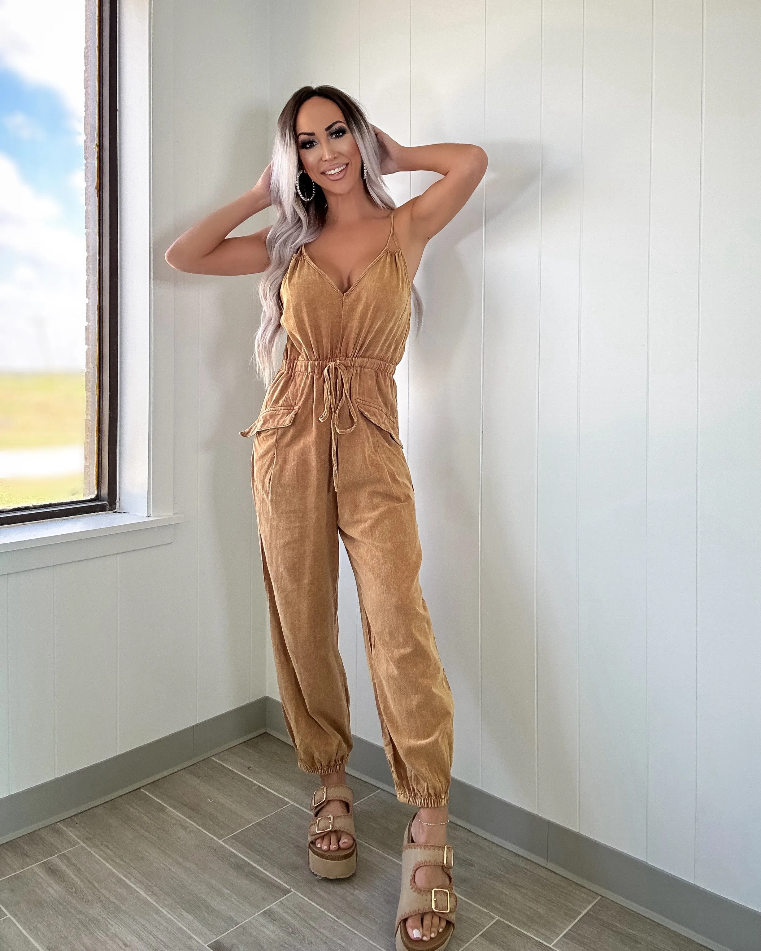 Pocketful Of Style Cargo Jumpsuit - Clay