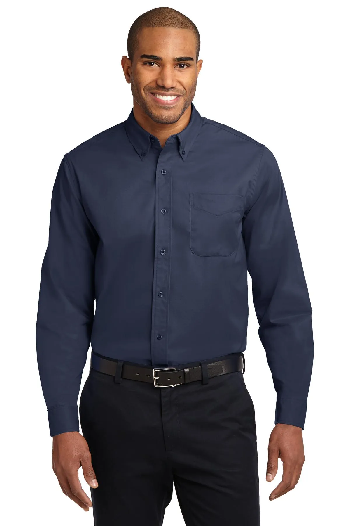 Port Authority Long Sleeve Easy Care Shirt S608 Navy/ Light Stone