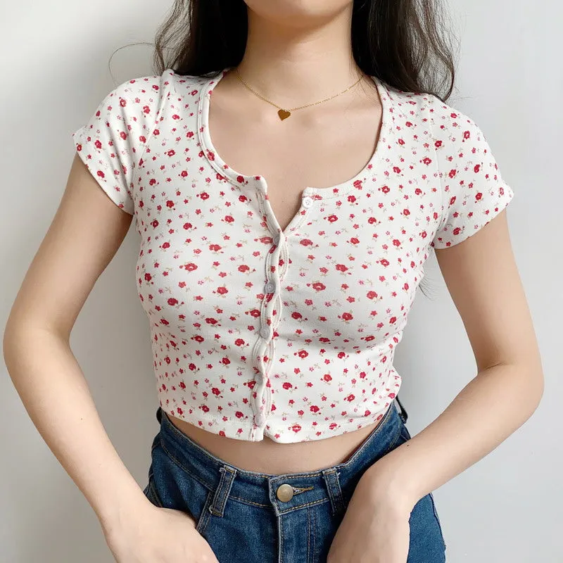"FLORAL BUTTON" TEE D052814