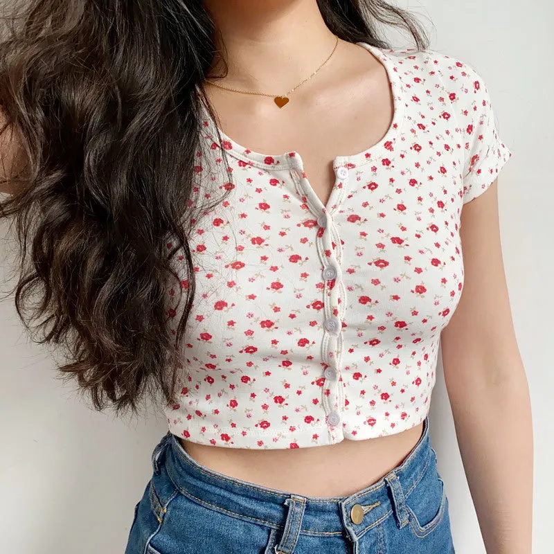 "FLORAL BUTTON" TEE D052814