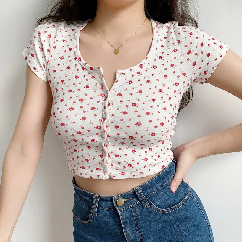 "FLORAL BUTTON" TEE D052814