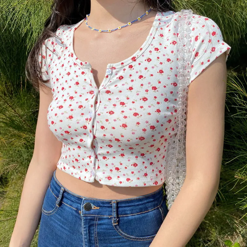 "FLORAL BUTTON" TEE D052814