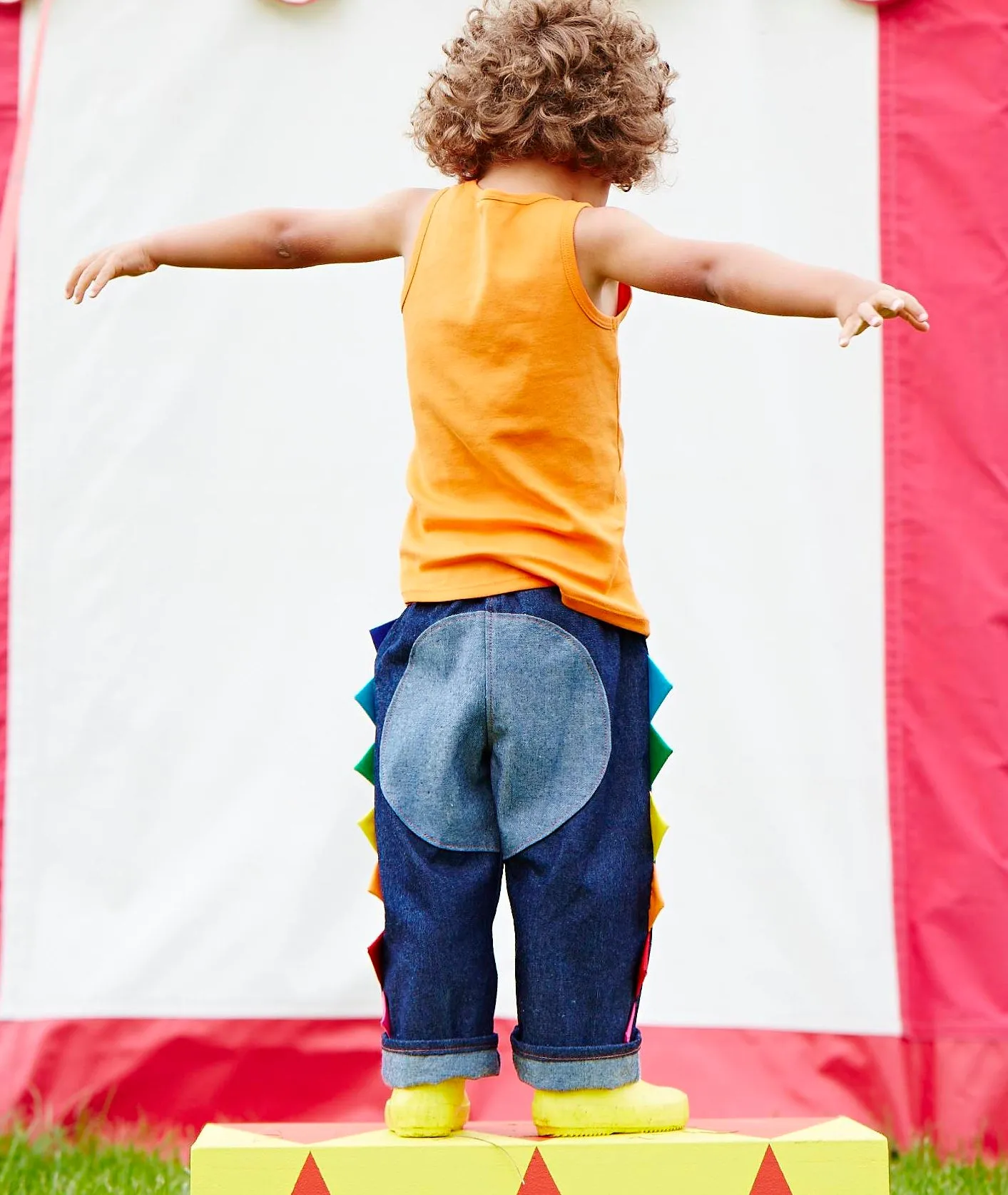 Rainbow dragon pull on denim trouser