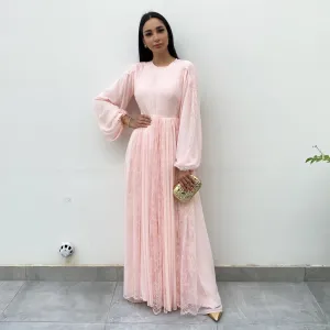 RAM20 ROSE GEORGETTE & CHANTILLY LACE MAXI DRESS