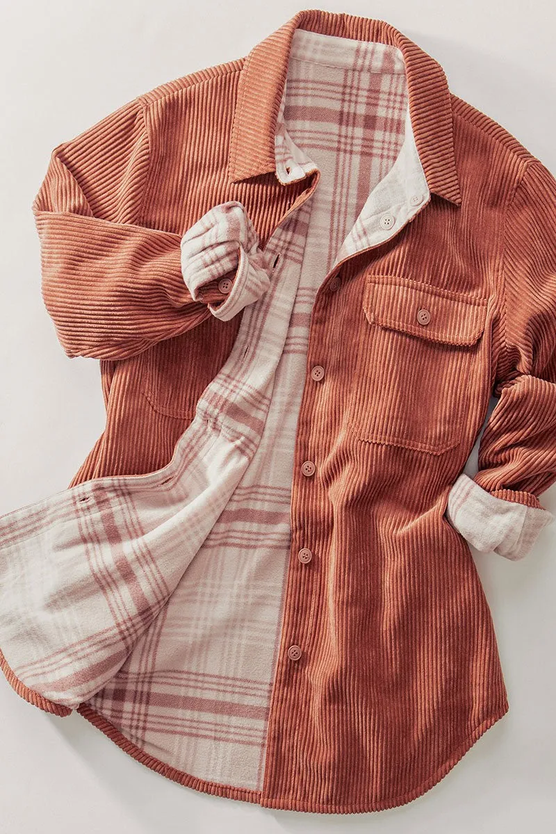 Reversible Corduroy Plaid Shacket