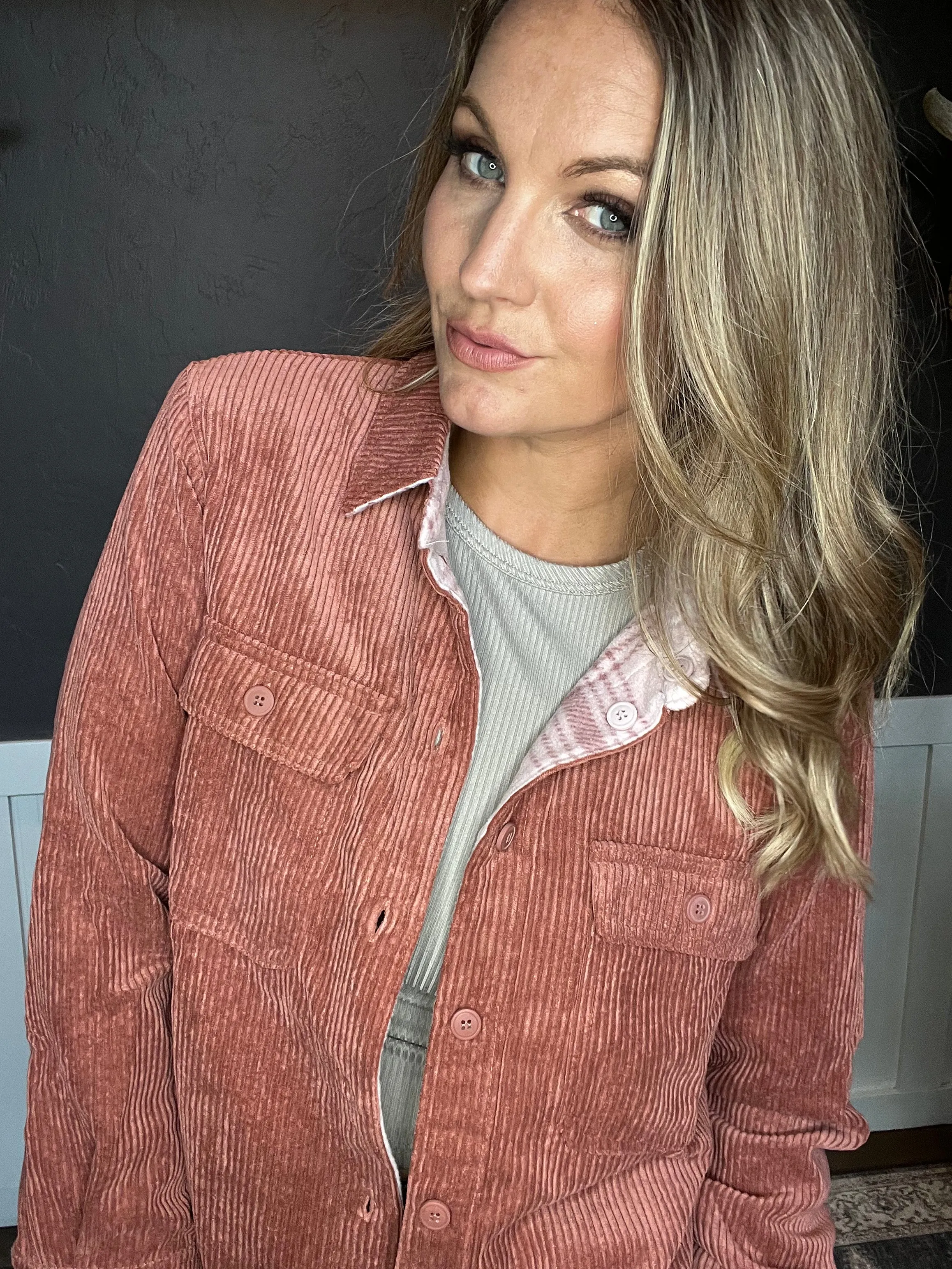 Reversible Corduroy Plaid Shacket