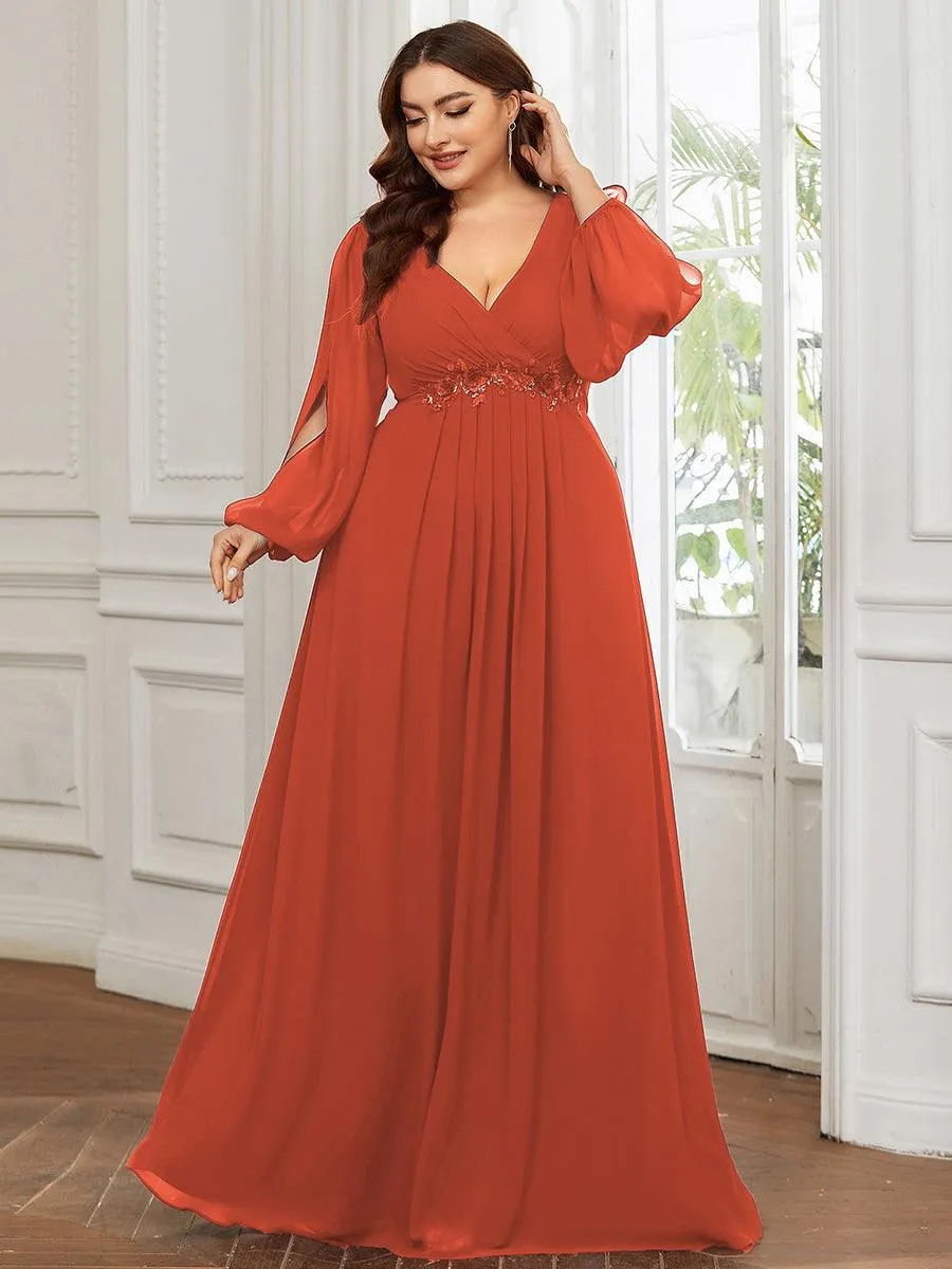 Robes de soirée élégantes en mousseline de soie grande taille avec manches longues en lanterne