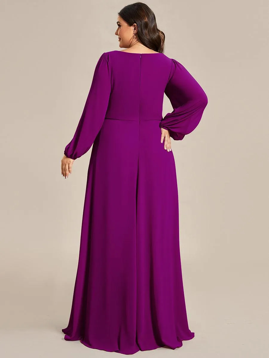 Robes de soirée élégantes en mousseline de soie grande taille avec manches longues en lanterne